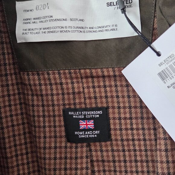 Selected Homme Olive Green Wax Coat (Brand New w Tags) - Sz L- fabulous & Rare - Picture 10 of 12